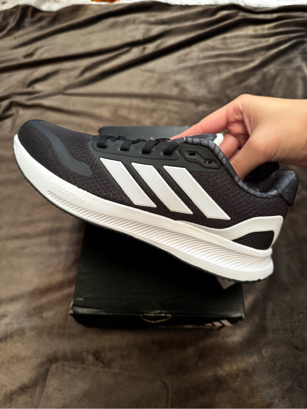 adidas Black and White Kids Running Shoe with Signature Three Stripes